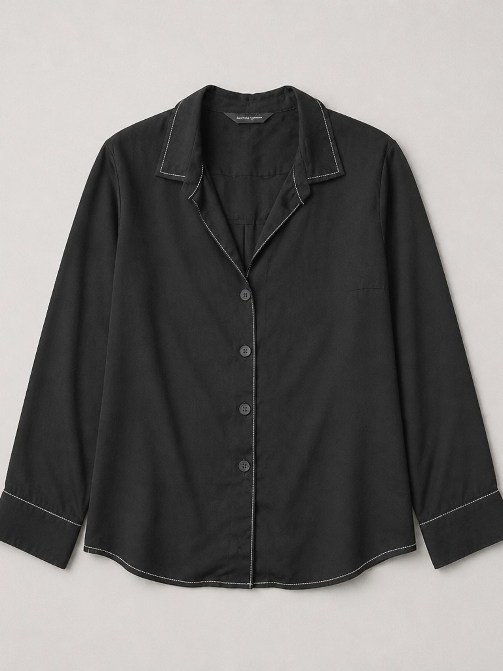 Brody Myles Black Contrast Stitch Button Front Blouse Top Size L